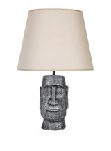 Qdec Moai Metal-Kumaş-Reçine Bej-Gümüş Polyester Tek Ayak Abajur