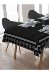 Ardizayn Mikrofiber 140x220 cm Dertsiz Dikdörtgen Masa Örtüsü Siyah-Beyaz