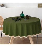 Zeren Home Pamuk-Polyester 180x180 cm Dertsiz Yuvarlak Masa Örtüsü Bej-Yeşil