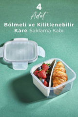 Kitchen Life Bölmeli Kare Plastik 4'lü