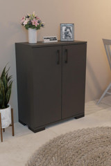 CMK Store 2 Kapaklı 3 Raflı Çok Amaçlı Dolap Antrasit 83x65x32 cm