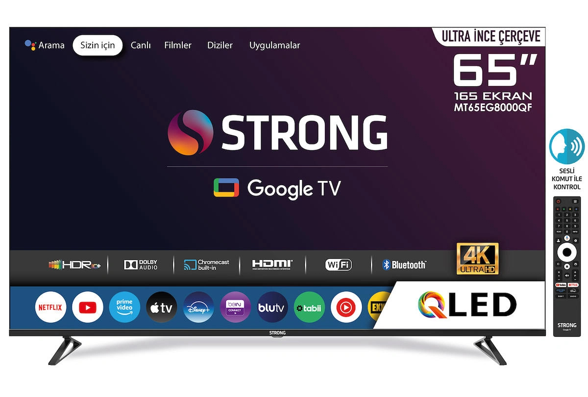 Strong MT65EG8000QF 65 inç 4K Ultra HD 165 Ekran Flat Uydu Alıcılı Smart QLED Android Televizyon