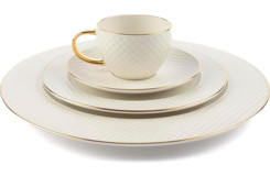 Mikasa Moor Accent 19 Parça 6 Kişilik Beyaz-Silver Desenli Porselen Kahvaltı Takımı