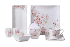 Korkmaz Kare 28 Parça 6 Kişilik Çok Renkli Desenli Bone China Kahvaltı Takımı