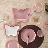 Aryıldız Butterfly 30 Parça 6 Kişilik Pembe Desenli Cam Kahvaltı Takımı