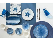 Mediterian Starfish 36 Parça 6 Kişilik Mavi-Beyaz Desenli Seramik Kahvaltı Takımı