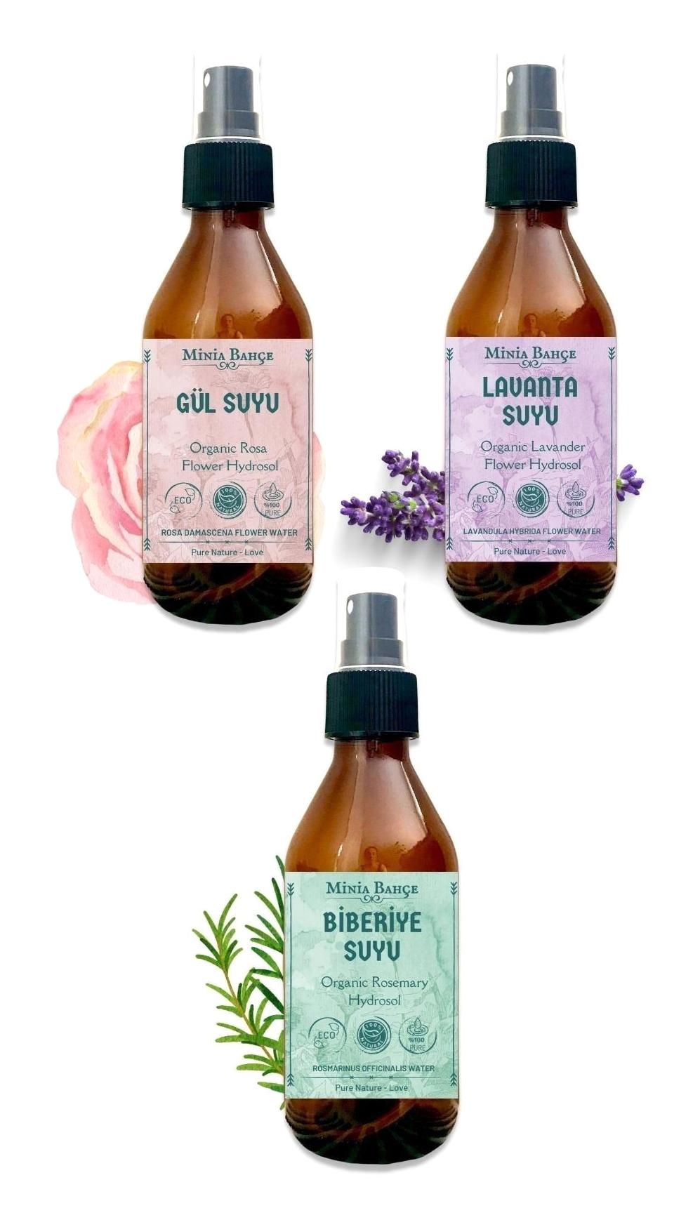 Minia Bahçe Organik Tüm Ciltler İçin Sprey Lavanta Biberiye Ve Gül Suyu 3x150 ml