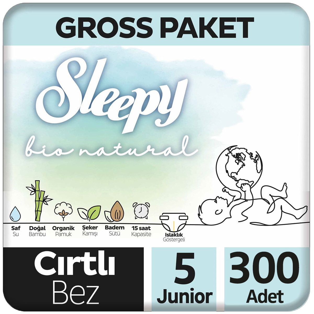 Sleepy Bio Natural 5 Numara Organik Cırtlı Bebek Bezi 300'lü
