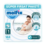 Molfix Premium 1 Numara Göbek Oyuntulu Cırtlı Bebek Bezi 144'lü