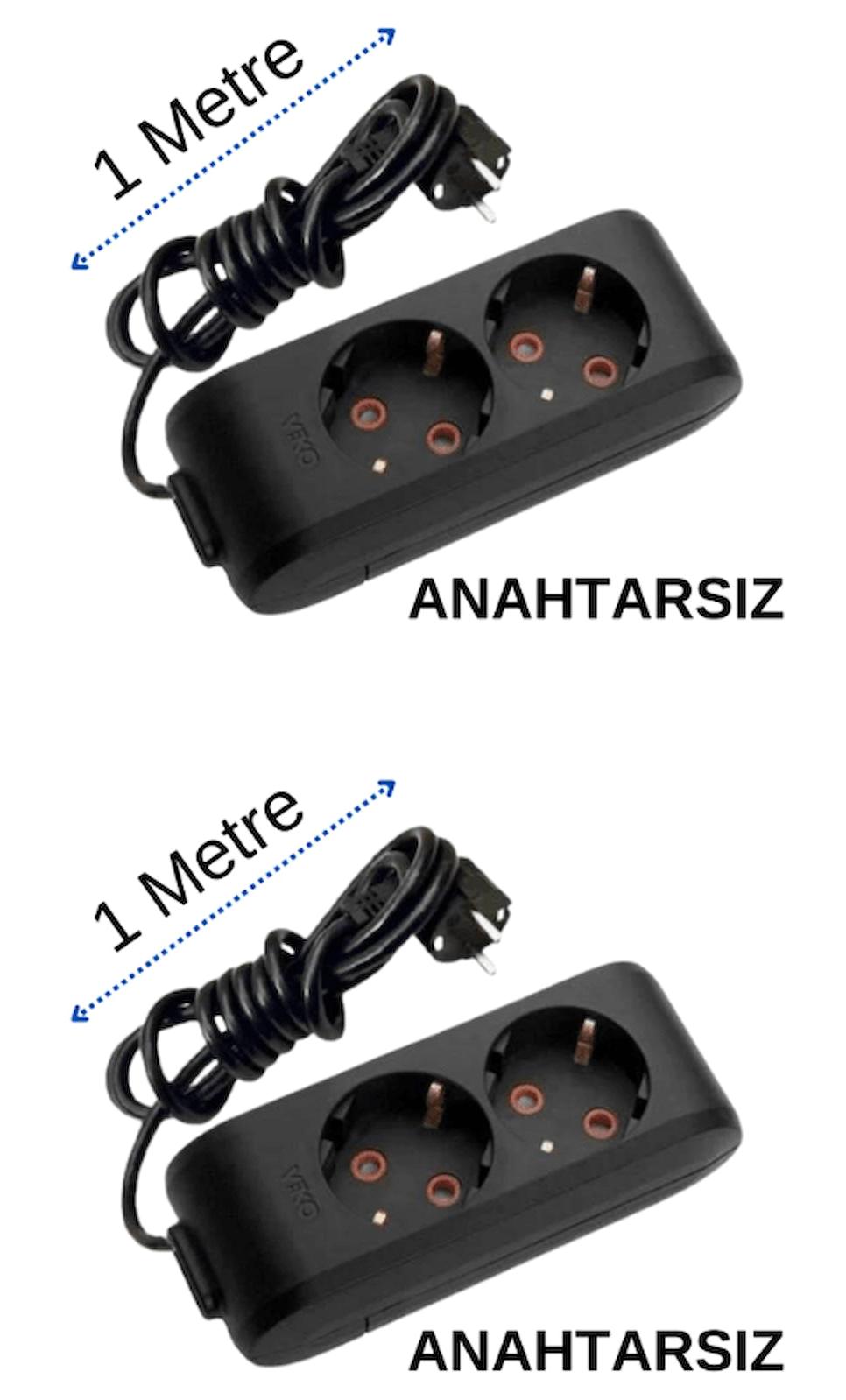 Viko Topraklı 2'li 1 m Grup Priz Siyah