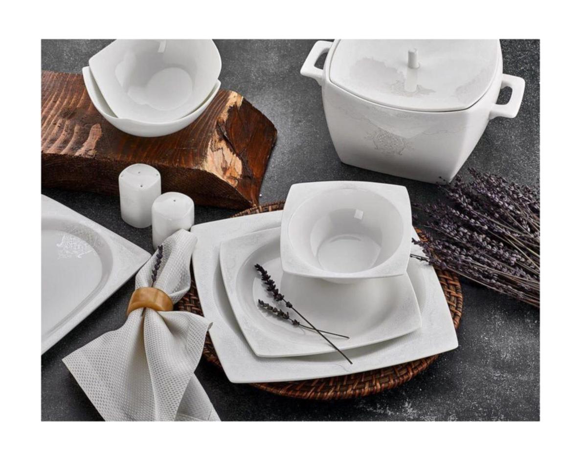 Aryıldız AR45001 Bone Square 60 Parça 12 Kişilik Modern Kare Porselen Yemek Takımı