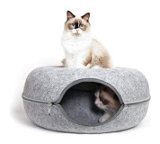 Sellwell Yuvarlak Tek Katlı İç Mekan Polyester Kedi Evi Gri