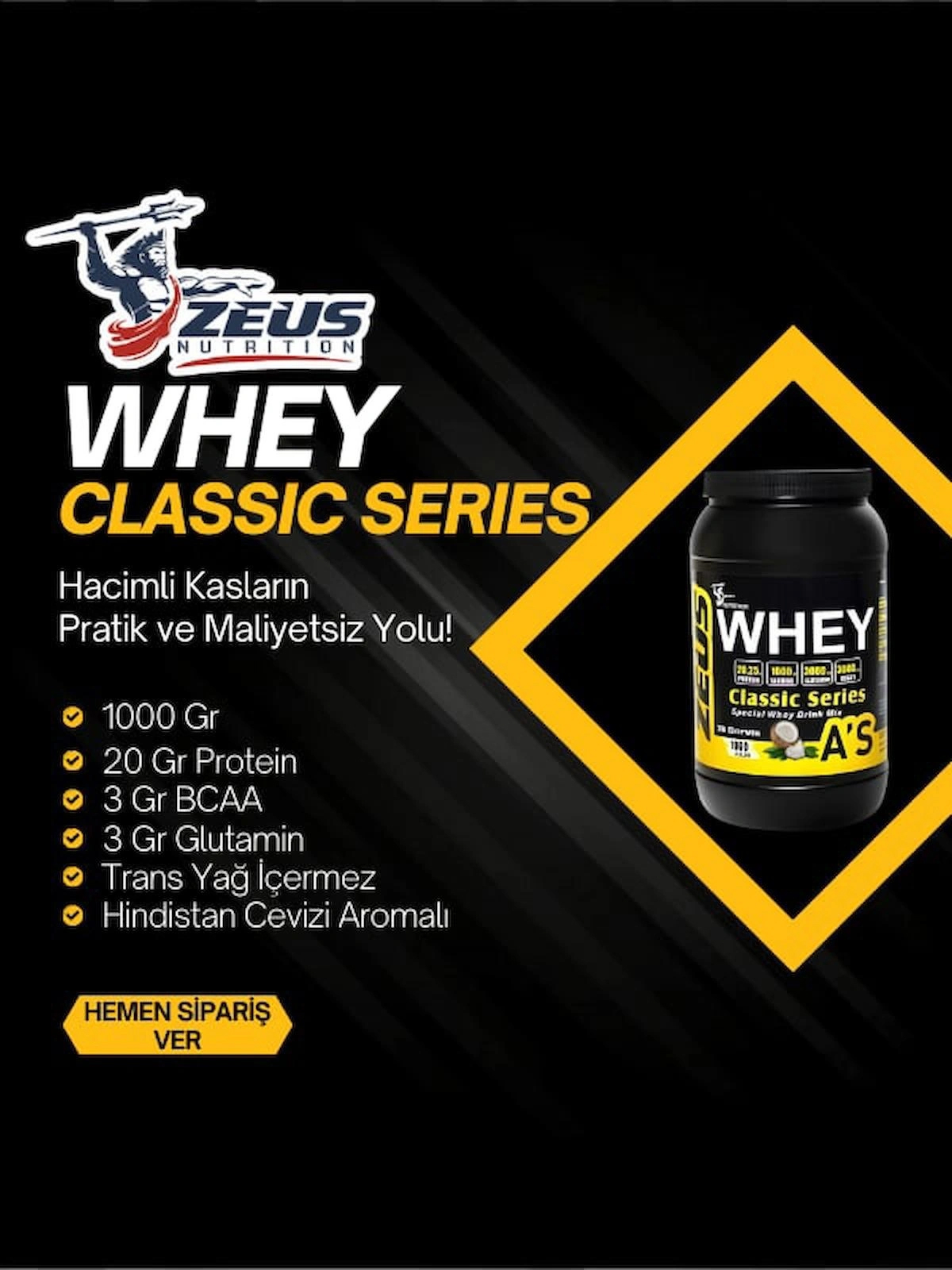 Zeus Nutrition Classic Series Hindistan Cevizi Whey Protein Protein Tozu 1000 gr
