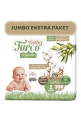 Baby Turco Doğadan 2 Numara Göbek Oyuntulu Bantlı Bebek Bezi 336 Adet