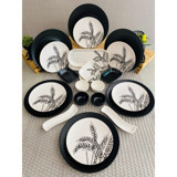 Keramika 24 Parça 6 Kişilik Beyaz - Siyah Desenli Stoneware Kahvaltı Takımı