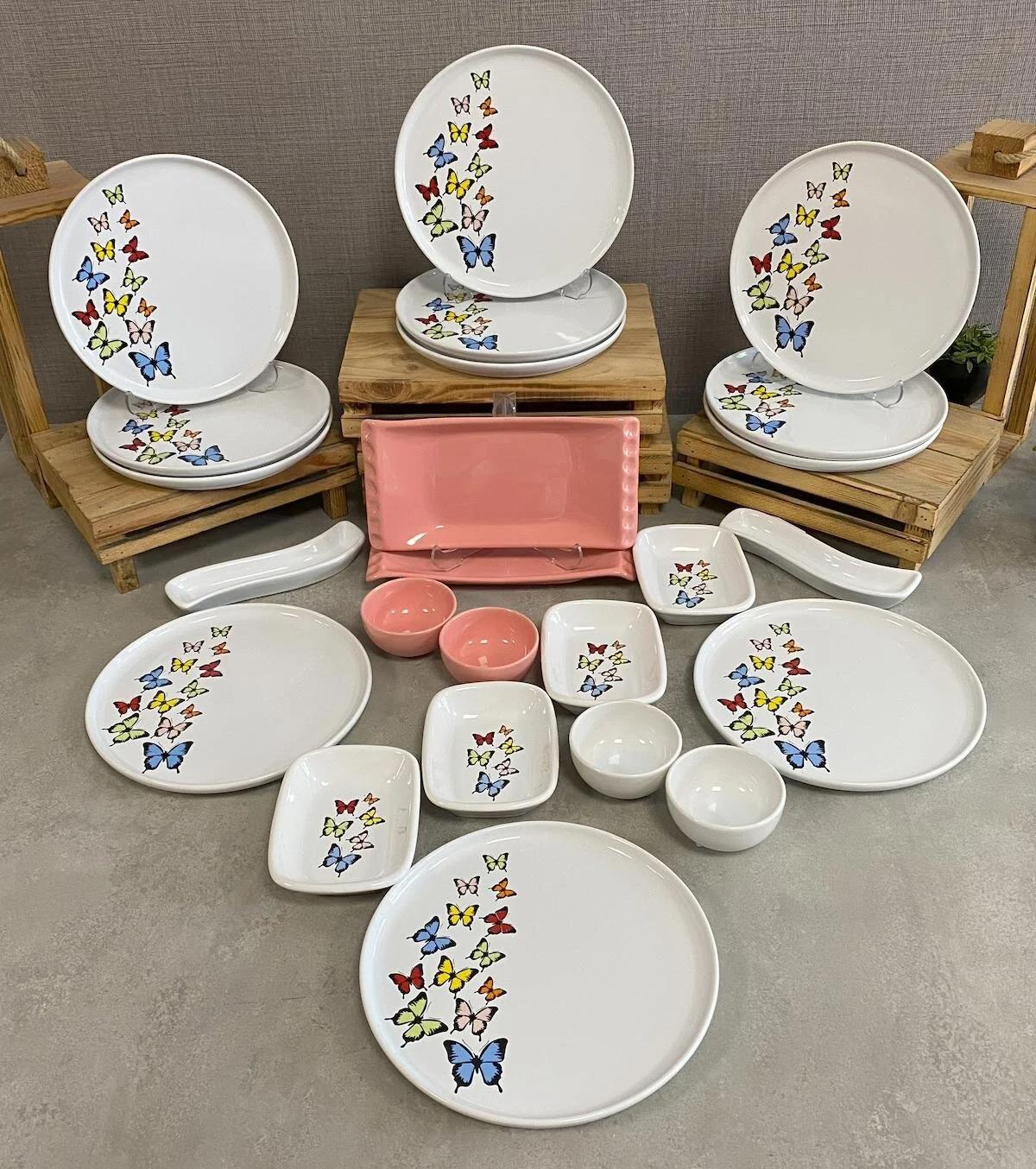 Keramika Nordıc Dance Of Butterfly 24 Parça 12 Kişilik Çok Renkli Desenli Stoneware Kahvaltı Takımı