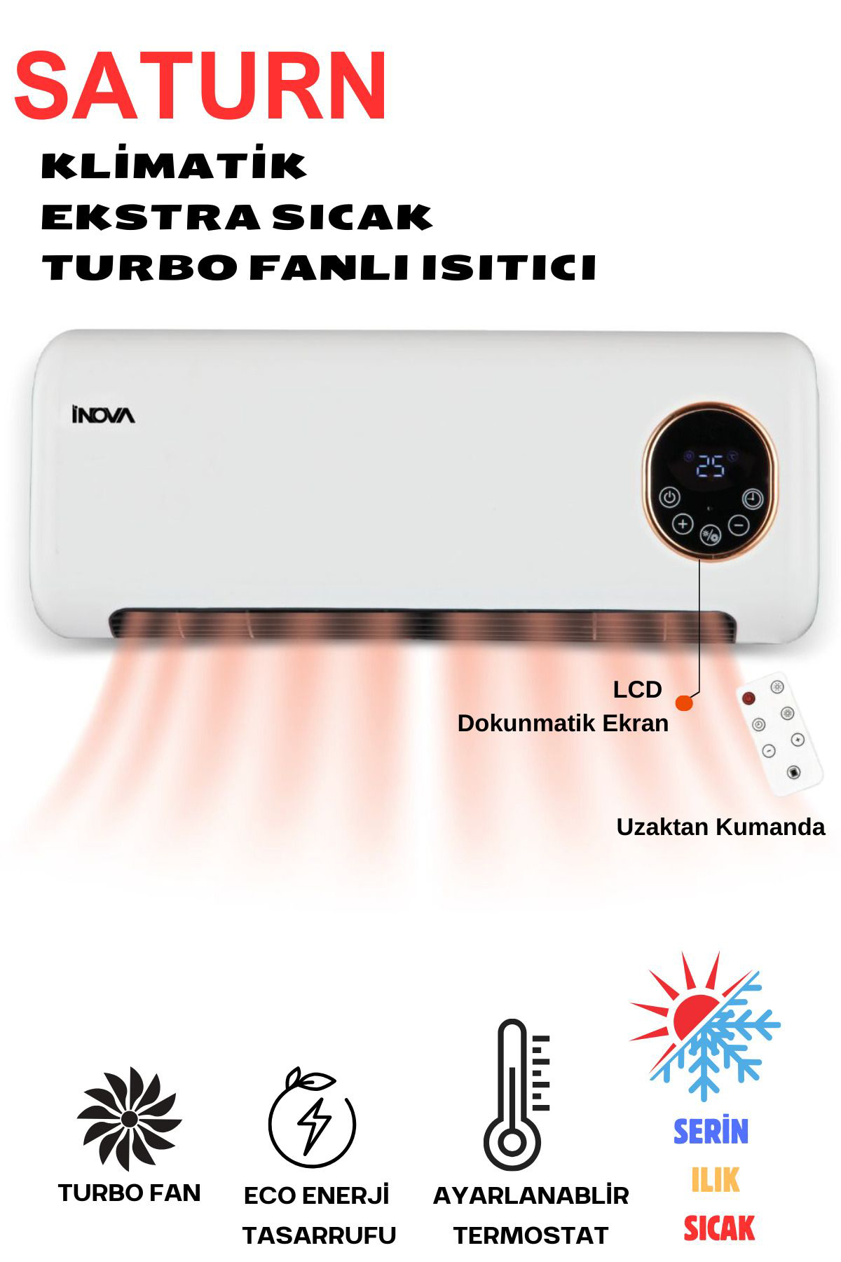 Inova Satürn 2000 W Duvar Tipi Fanlı Isıtıcı Beyaz