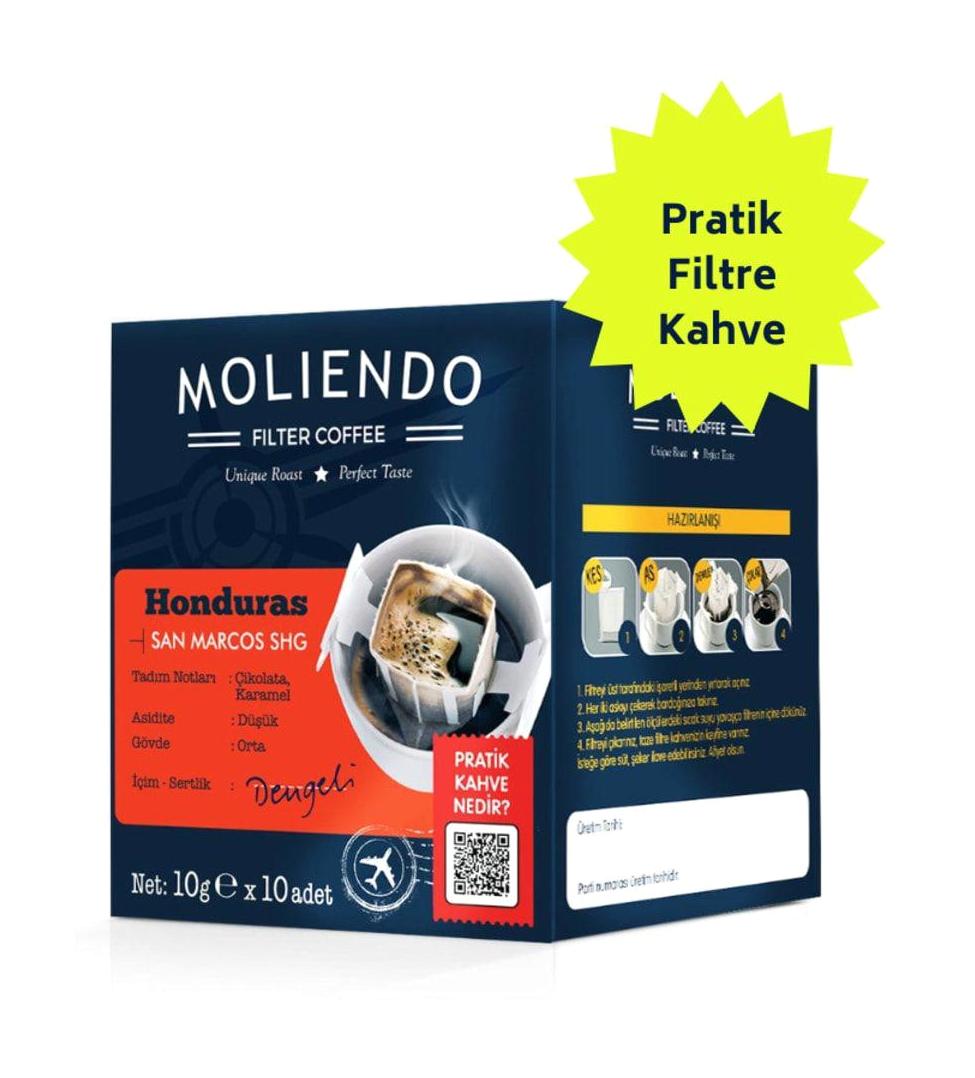 Moliendo Honduras Çikolata-Karamel Aromalı Arabica Öğütülmüş Filtre Kahve 10x10 gr