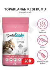 Benty Sandy Bebek Pudrası Kokulu Topaklanan İnce Taneli Bentonit Kedi Kumu 20 lt
