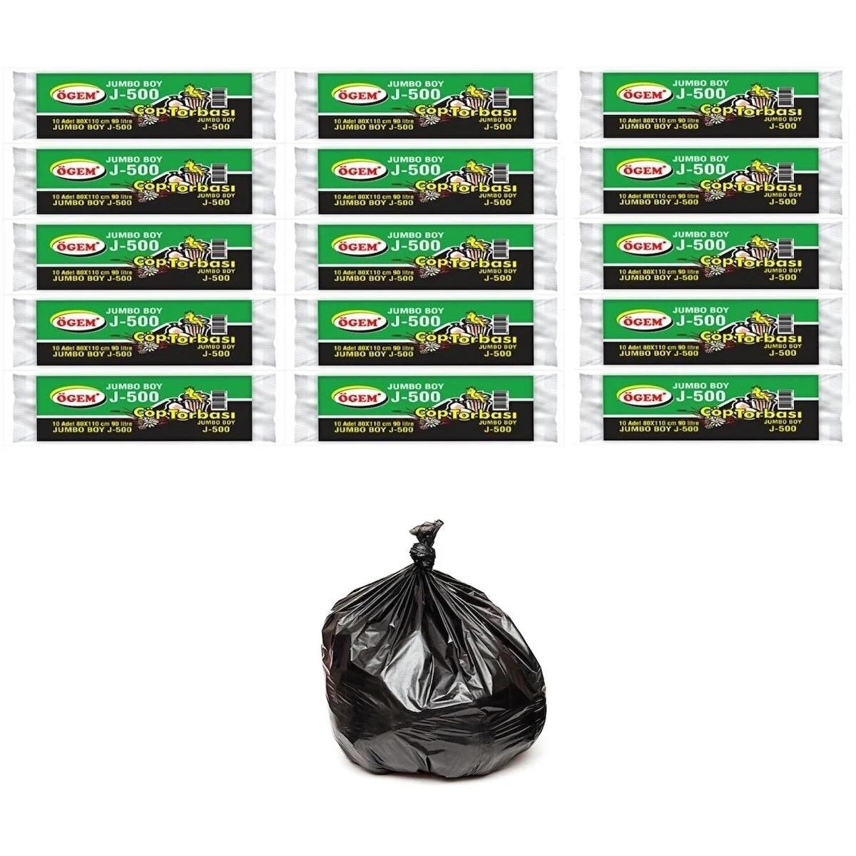 Ögem J-500 Jumbo Boy 80x110 cm Çöp Poşeti 150 adet Siyah