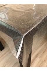 Nurteks Simli PVC 140x300 cm Dikdörtgen Şeffaf Masa Örtüsü Beyaz