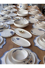 Rossev Blue Blanch 80 Parça 12 Kişilik Desenli Porselen Yuvarlak Yemek Takımı