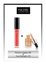 Note Flawless Lipgloss 06 - Pembe & Drop Highlighter 02 Charming Desert Likit Aydınlatıcı Makyaj Seti