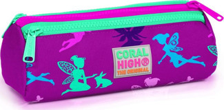 Coral High 22314 Pembe - Yeşil Desenli Bez Bölmeli 3 Gözlü Perili Silindir Cüzdan Kalemlik