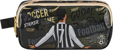 Muggle Mu-9142 Çok Renkli Desenli Bez Bölmeli Çift Gözlü Futbol Dikdörtgen Cüzdan Kalemlik