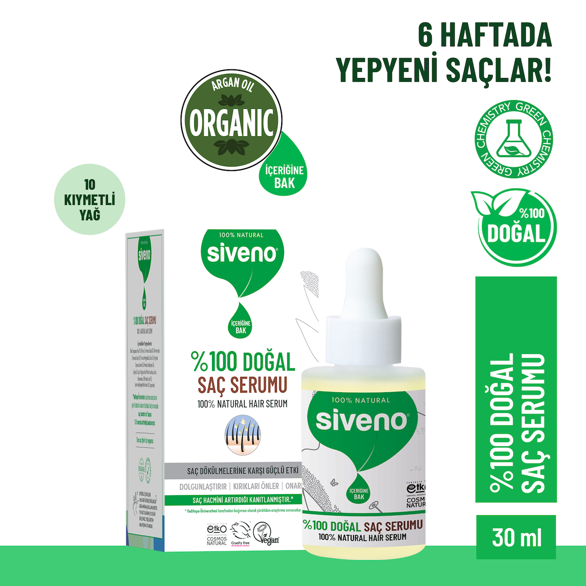 Siveno Dökülme Karşıtı-Onarıcı Unisex Saç Serumu 30 ml