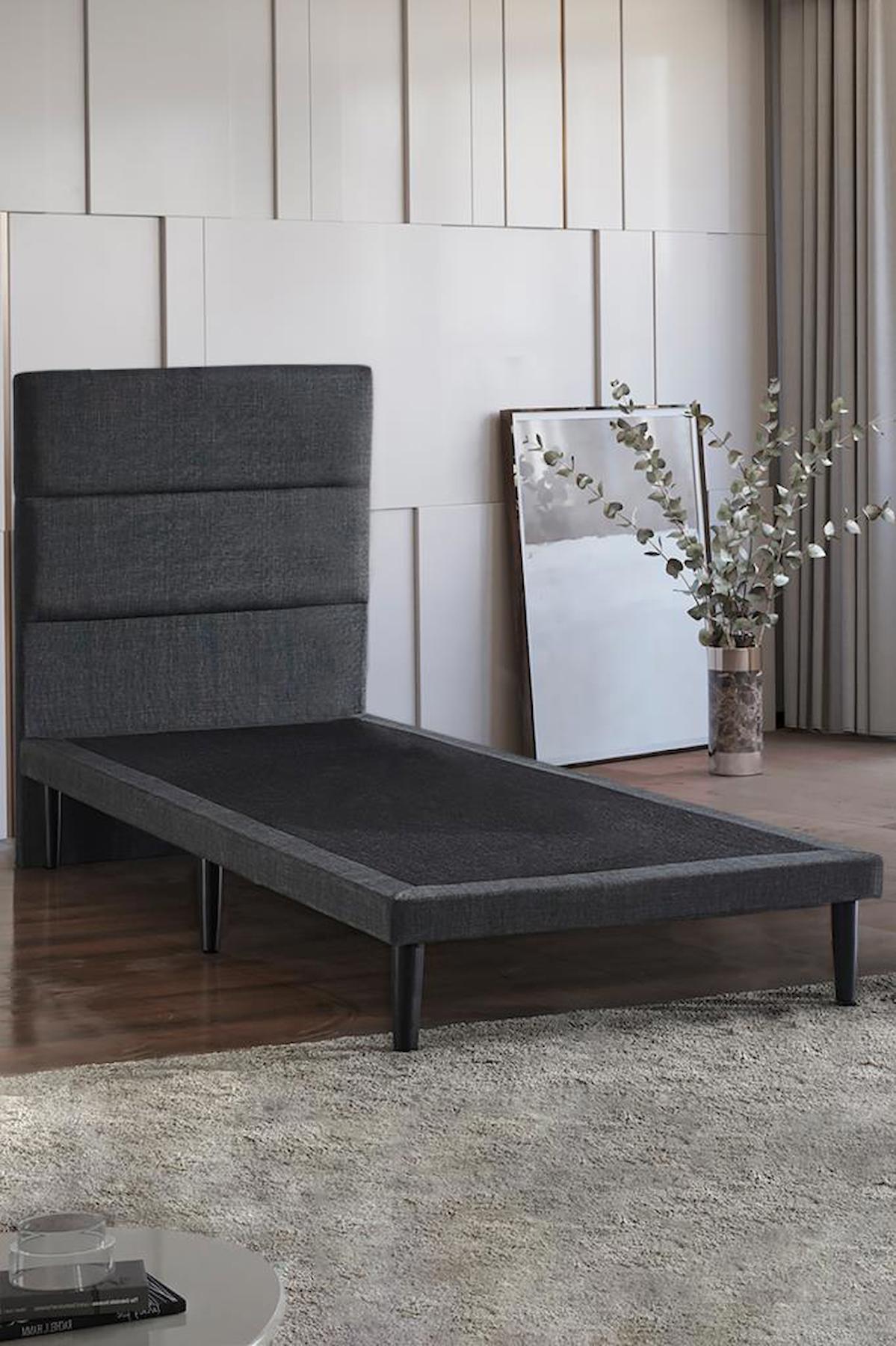 Niron Yatak Slim 100x200 cm Başlıklı Tek Kişilik Baza Gri