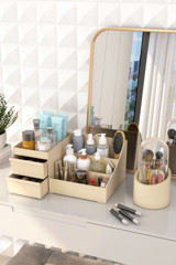 Dovi Home Bonnie 2 Katlı Kapaklı 2 Çekmeceli Makyaj Organizeri Krem