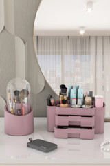 Dovi Home Mega 2 Katlı Kapaklı 2 Çekmeceli Makyaj Organizeri Gül Kurusu