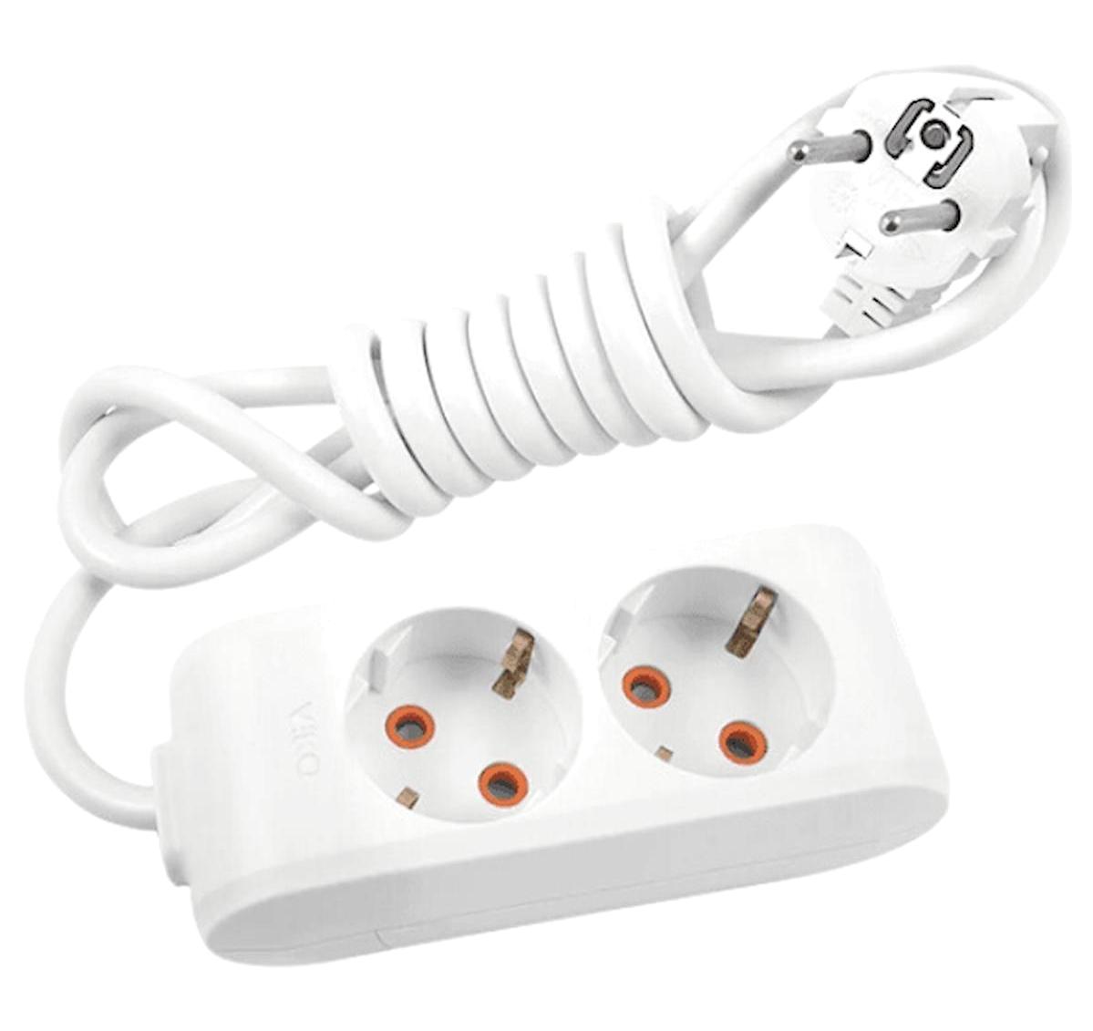 Viko 3500 W Kalın Topraklı 2'li 1 m Uzatma Kablosu Beyaz