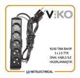Viko Multi-Let 3500 W Kalın Topraklı 5'li 4 m Grup Priz Siyah