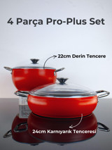 Bonera Pro Plus 4 Parça Cam Kapaklı Paslanmaz Çelik Saplı Titanyum Tencere Seti