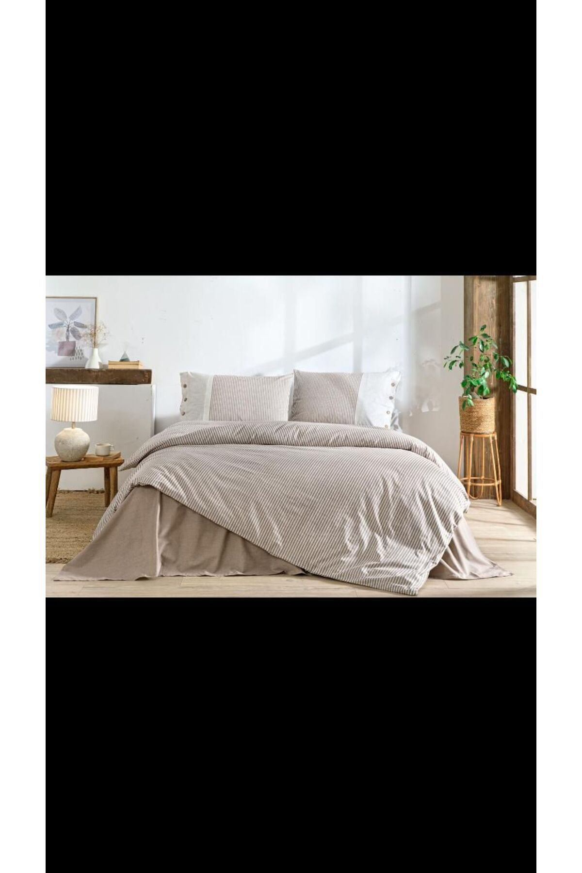 Özdilek Natural Line Pamuk 160x220 cm Çarşaflı Çizgili Tek Kişilik Nevresim Takımı Bej