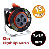 Badem10 Ttr Kablo 3500 W Kalın Topraklı 4'lü 15 m Makaralı Uzatma Kablosu Turuncu