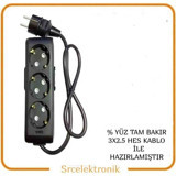 Viko Multi Let 3500 W Kalın Topraklı Akım Korumalı 3'lü 4 m Uzatma Kablosu Siyah