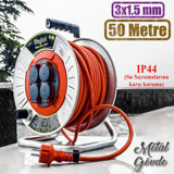 Badem10 3300 W Kalın Topraklı 4'lü 50 m Makaralı Uzatma Kablosu Beyaz
