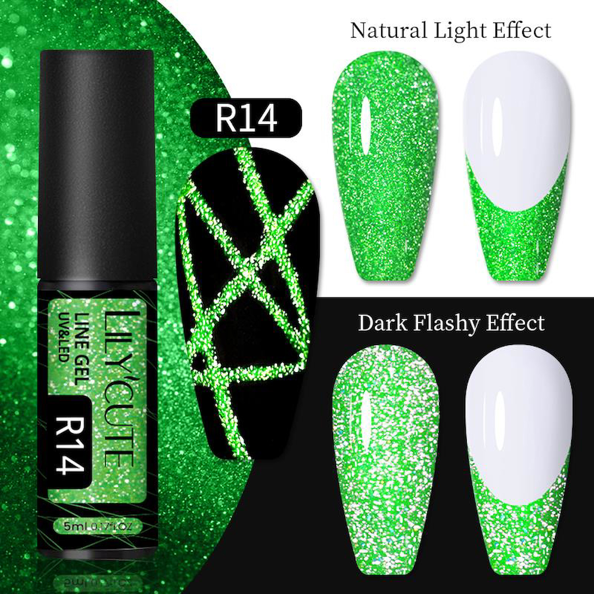 Lily Cute Reflective Yeşil Kalıcı Simli Parlak Oje