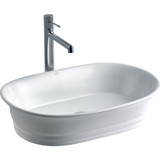 Lena E-4802 Dekoratif Tekli 55 cm Porselen Tezgah Üstü Oval Lavabo Beyaz