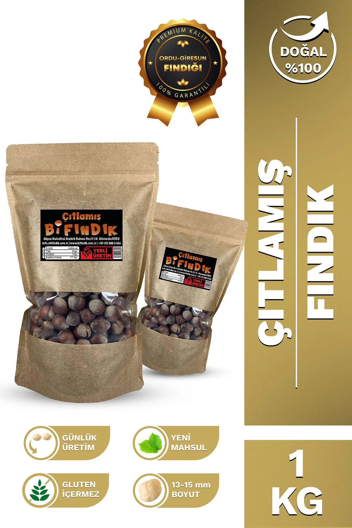 Bi Fındık Kavrulmuş Tuzlu Organik Tane Giresun Kabuklu Fındık 1 kg