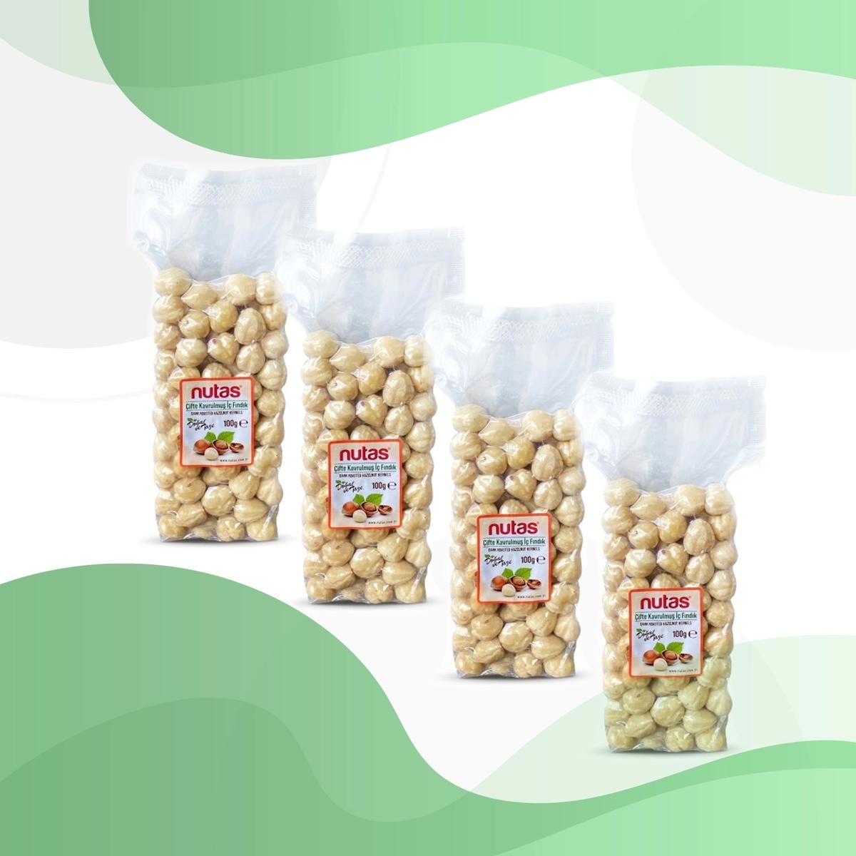 Nutas Çifte Kavrulmuş Tuzsuz Tane İçi Fındık 4x100 gr