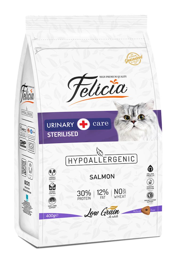 Felicia Sterilised Somonlu Kısırlaştırılmış Az Tahıllı Yetişkin Kuru Kedi Maması 6x400 gr