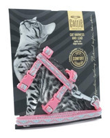 Cattie Düz Güvenlikli Pembe Ayarlanabilir Gezdirme Göğüs Kedi Tasması