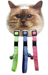 Eurocat Kareli Zilli Düz Güvenlikli Çok Renkli Ayarlanabilir Gezdirme Boyun Kedi Tasması