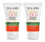 Solaris Mattıfyıng 50+ Faktör Yağlı Ciltler İçin Leke Karşıtı Nemlendirici Yaşlanma Karşıtı Mineral Filtreli Suya Dayanıklı Yüz ve Vücut Güneş Kremi 2x50 ml