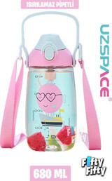 Uzspace Pipetli Çok Renkli Tritan Okul Çocuk Matara 680 ml