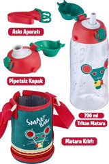 Uzspace Pipetli Kırmızı Tritan Okul Çocuk Matara 700 ml